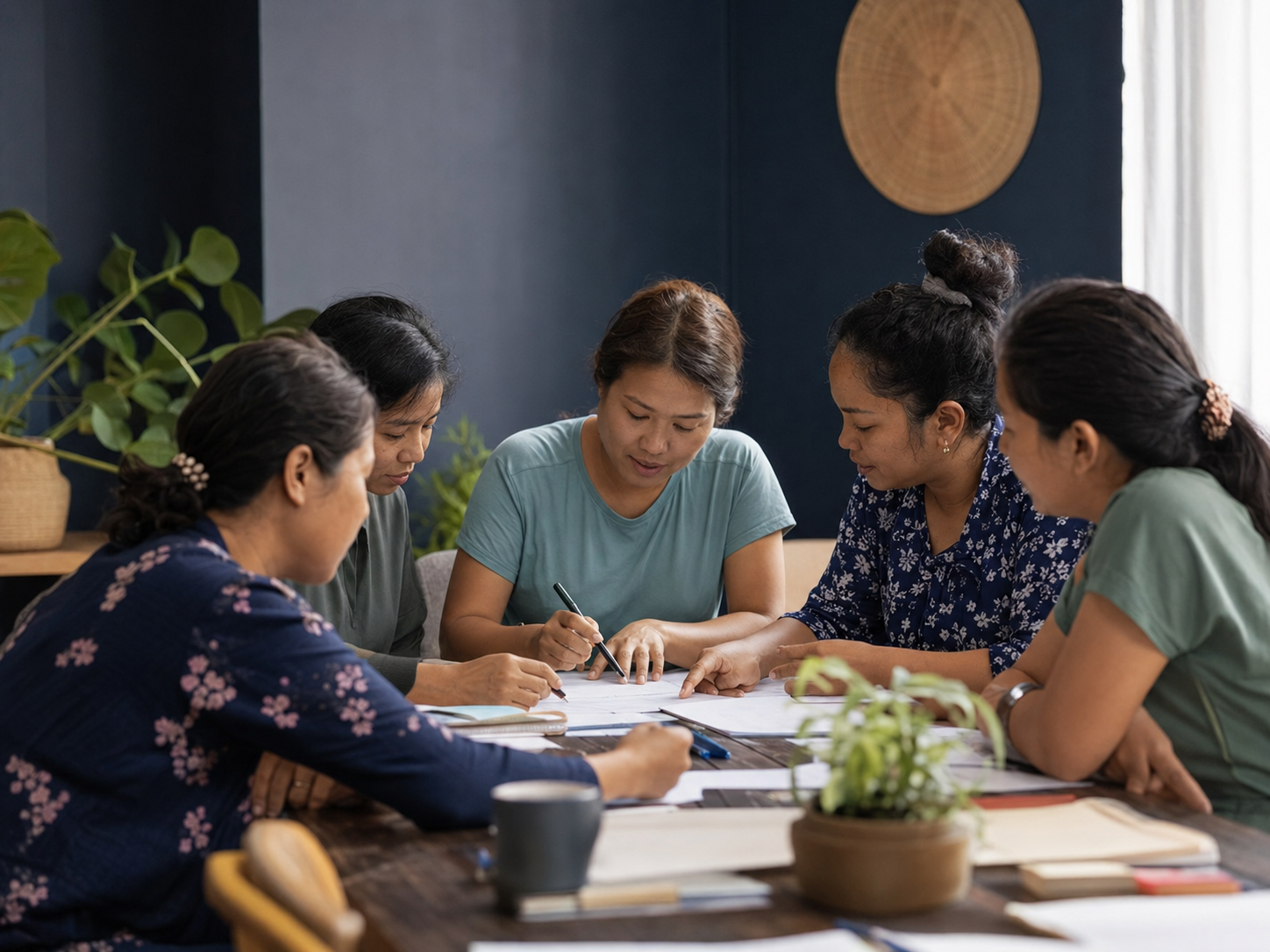 A community group collaborating around a table